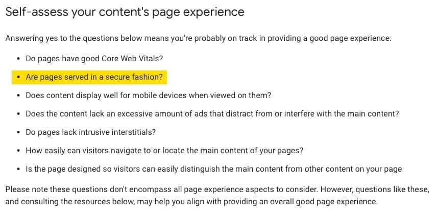 Google page experience criteria